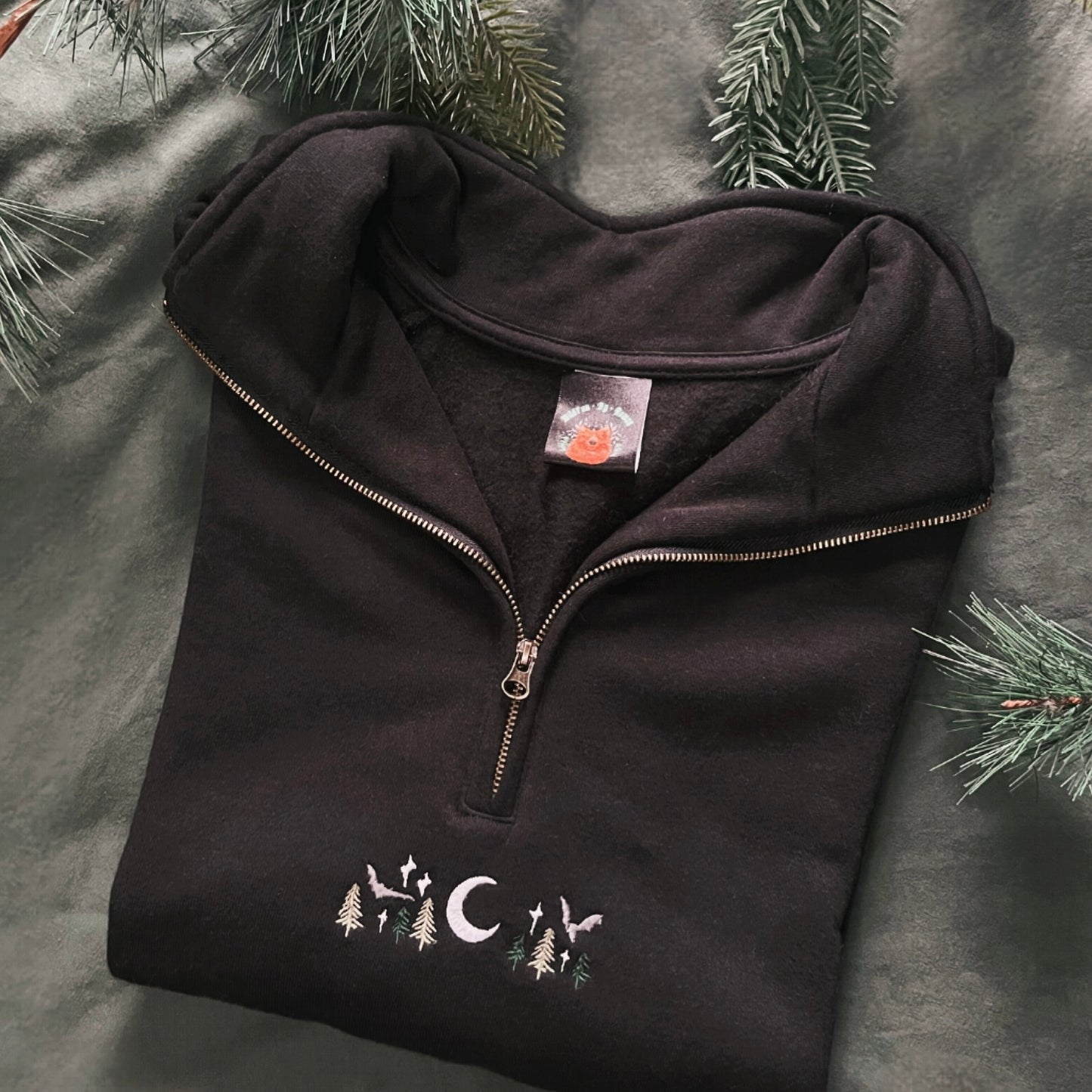 Mystic Forest - Black 1/4 zip sweatshirt