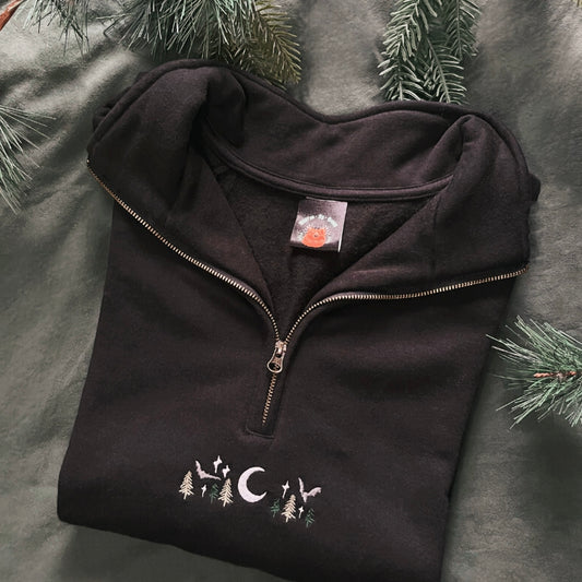 Mystic Forest - Black 1/4 zip sweatshirt