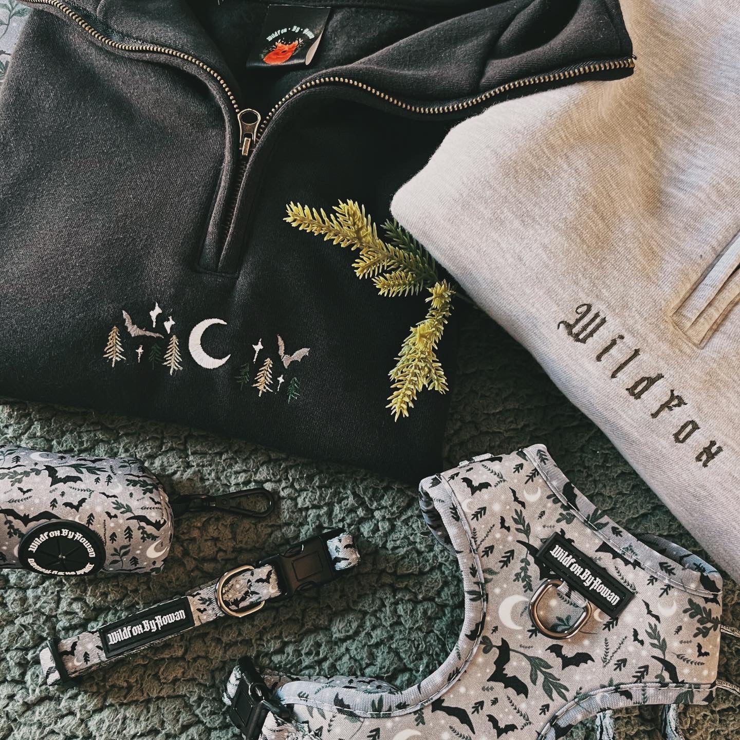 Mystic Forest - Black 1/4 zip sweatshirt